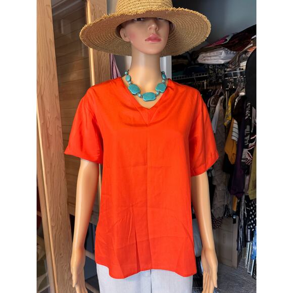 Gianna Silk V-Neck Blouse in Orange, Women's Size M - Picture 4 of 6